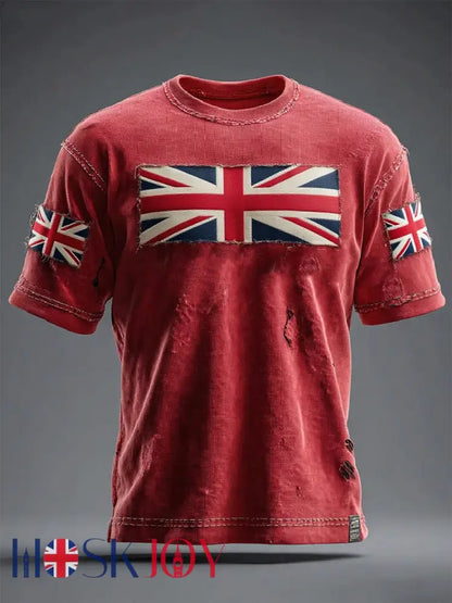 Men’s British Flag Printed Casual short sleeves t-shirt - Red / S