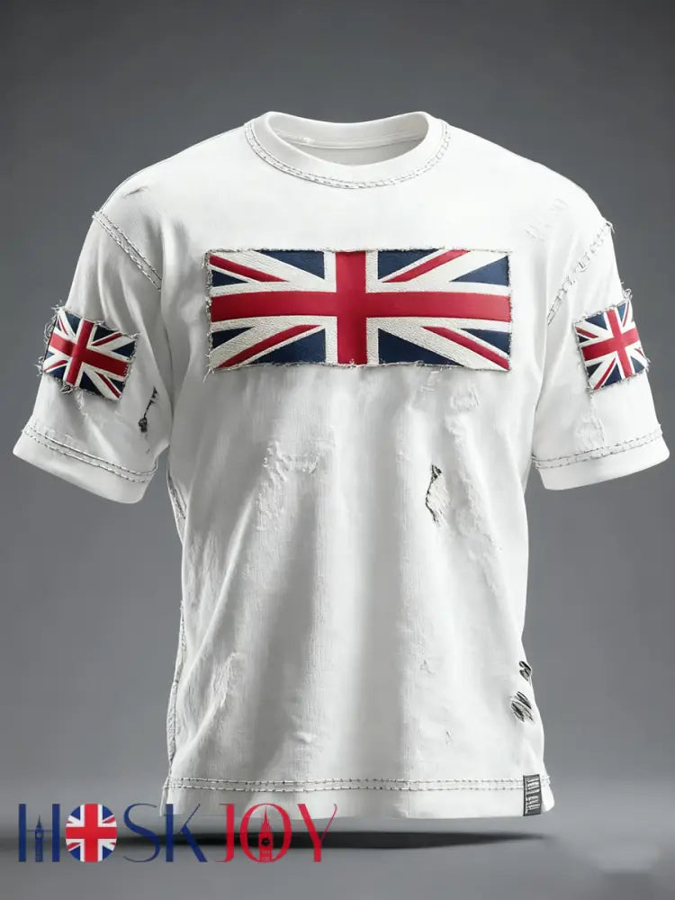 Men’s British Flag Printed Casual short sleeves t-shirt - White / S