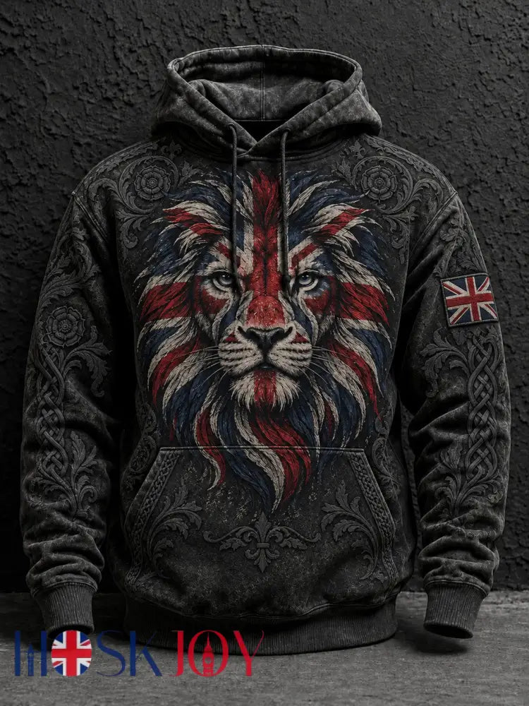 Men’s British Lion Printed Hoodie - Black / S