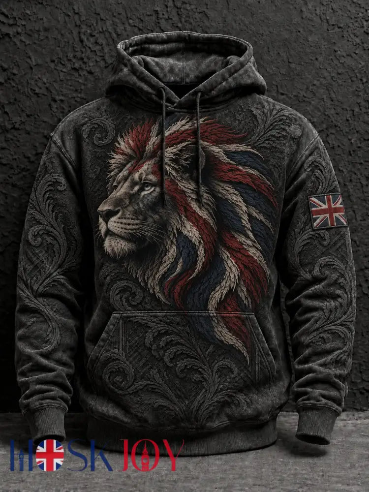 Men’s British Lion Printed Hoodie - Black / S