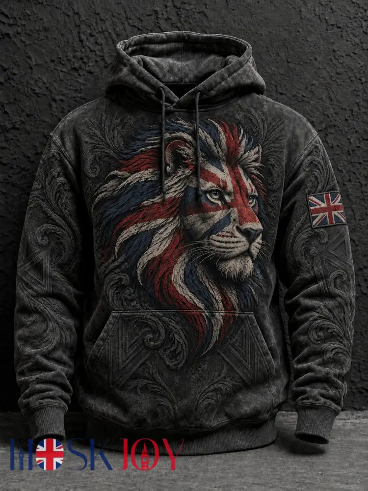 Men’s British Lion Printed Hoodie - Black / S