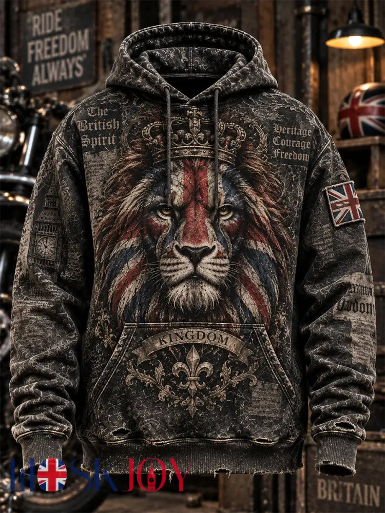 Men’s British Lion Printed Hoodie - Black / S