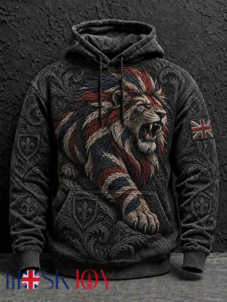 Men’s British Lion Printed Hoodie - Black / S