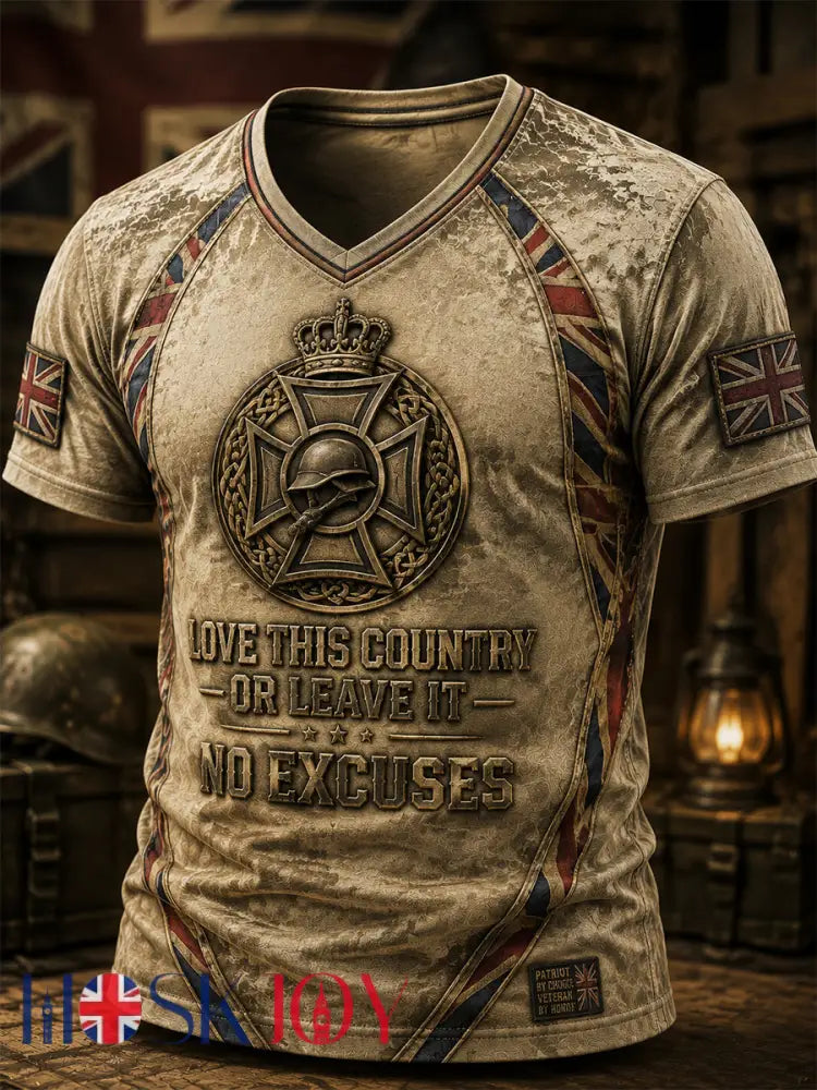 Men’s British LOVE THIS COUNTRY OR LEAVE IT NO EXCUSES Tee - Khaki / S