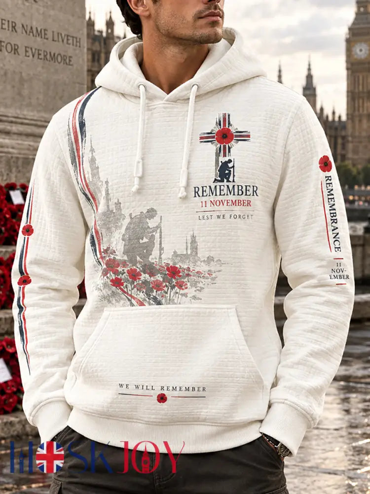 Men’s British Rememberance Day-Themed Printed Checkered Cotton Hoodie - A / S