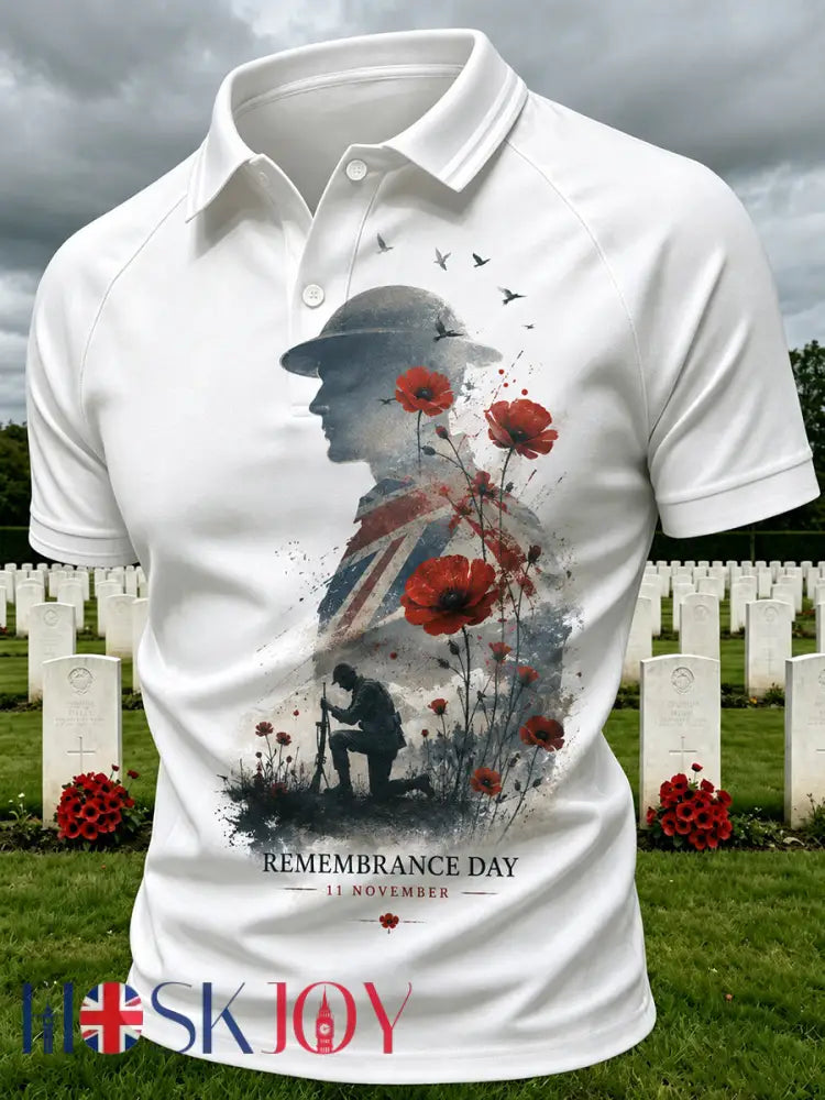 Men’s British Rememberance Day-Themed Printed Polo Shirt - A / S