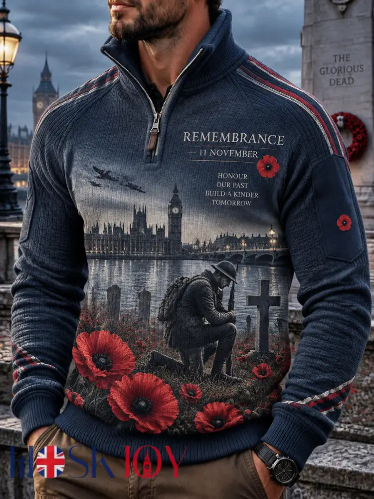 Men’s British Remembrance Day Printed Placketed Sleeve Sweater - A / S