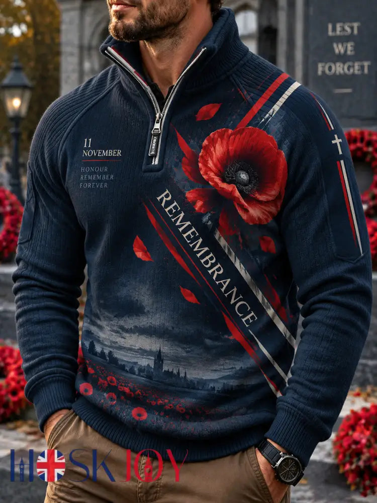 Men’s British Remembrance Day Printed Placketed Sleeve Sweater - A / S