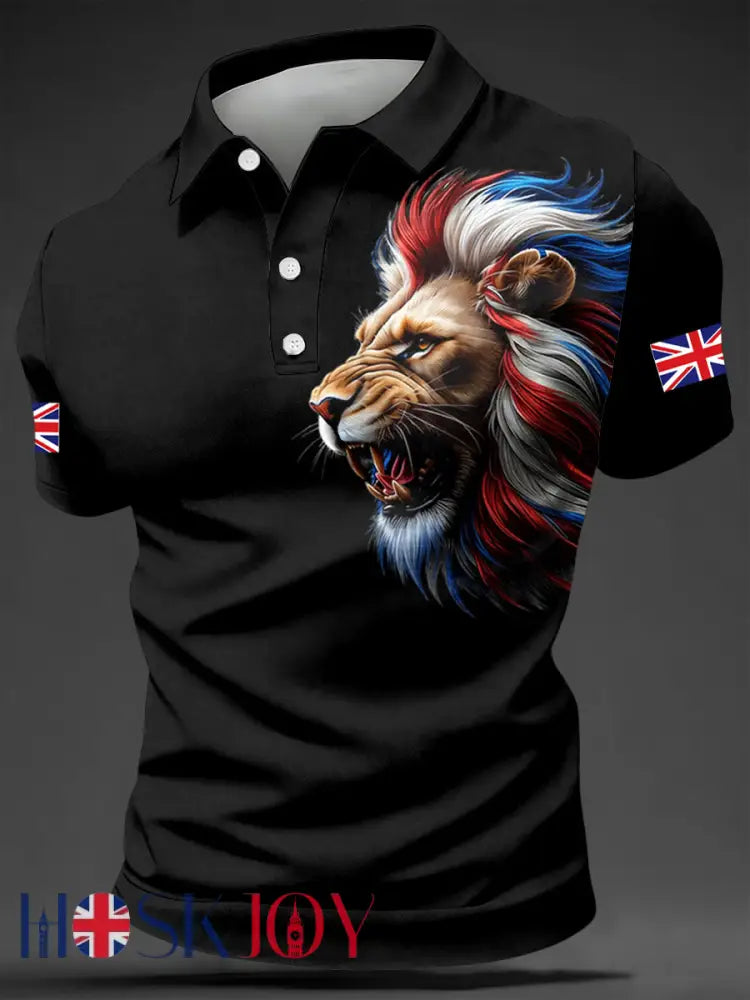 Men’s British Style Print Casual Top - Black / S