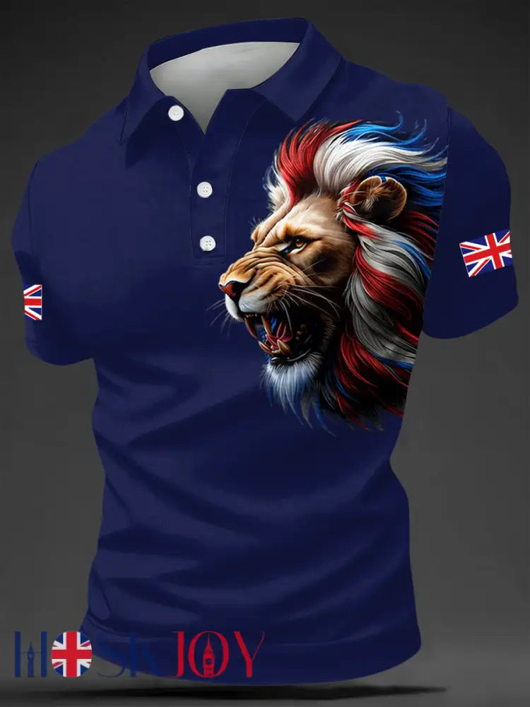 Men’s British Style Print Casual Top - Dark Blue / S