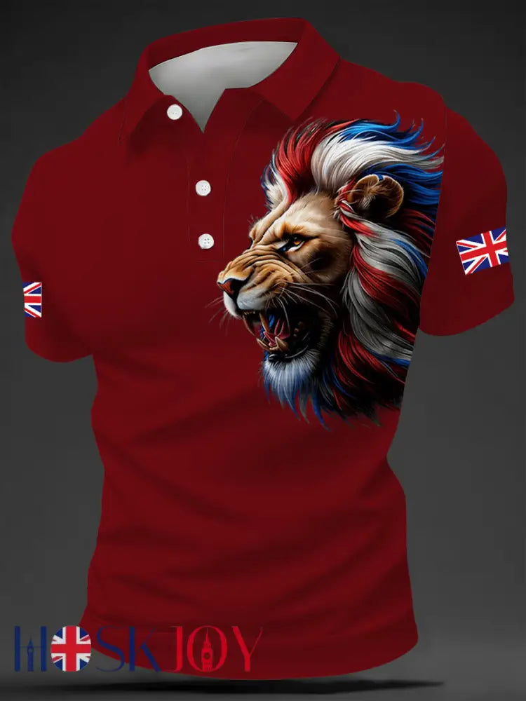 Men’s British Style Print Casual Top - Deep Red / S