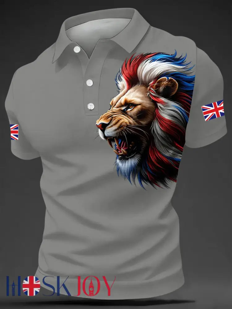 Men’s British Style Print Casual Top - Gray / S