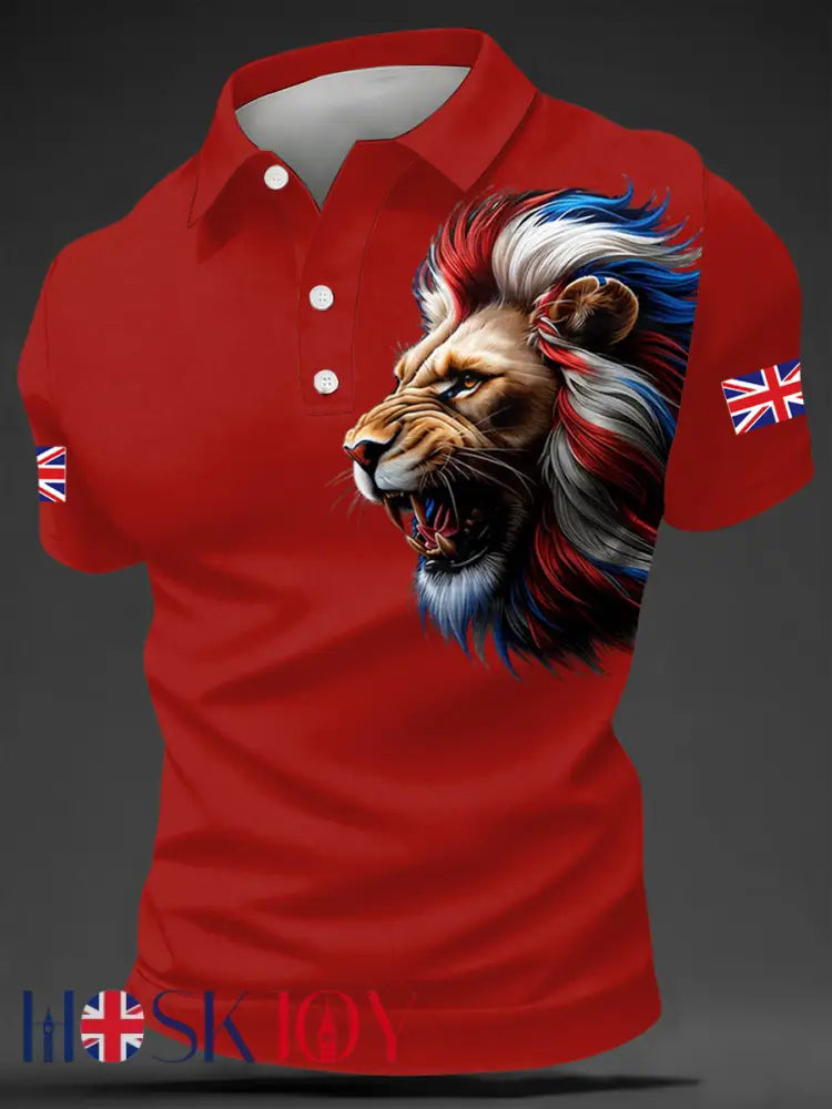 Men’s British Style Print Casual Top - Red / S