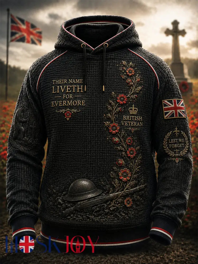 Men’s British Veteran Commemorative Print Hooded Sweatshirt - Black / S