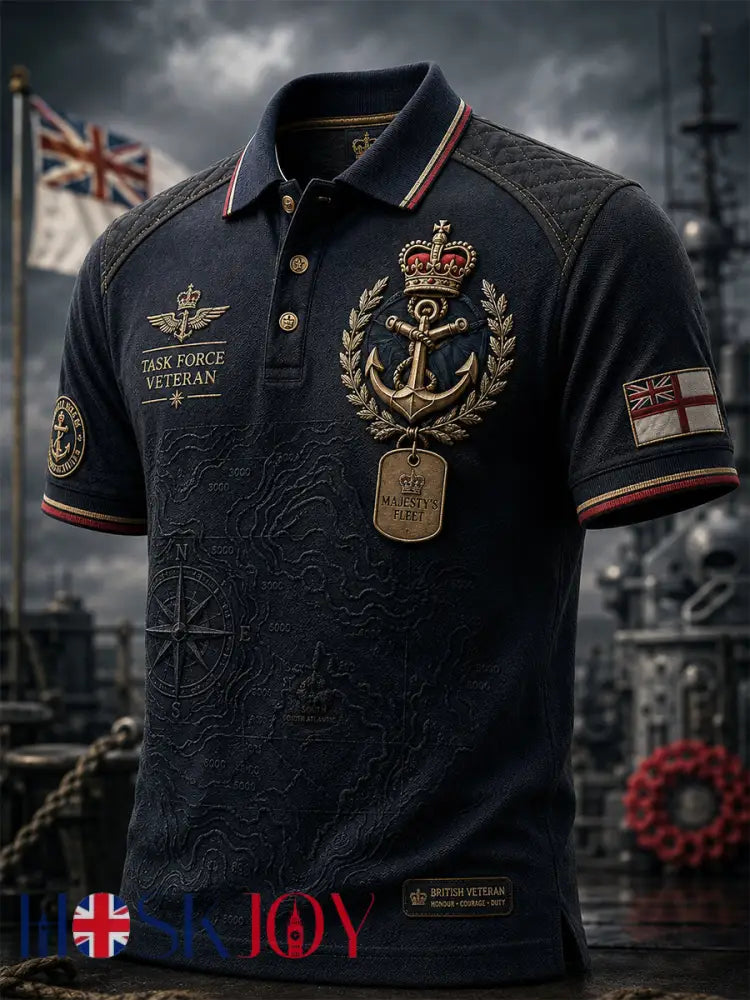 Men’s British Veteran Commemorative Print Short-Sleeve Polo Shirt - Black / S
