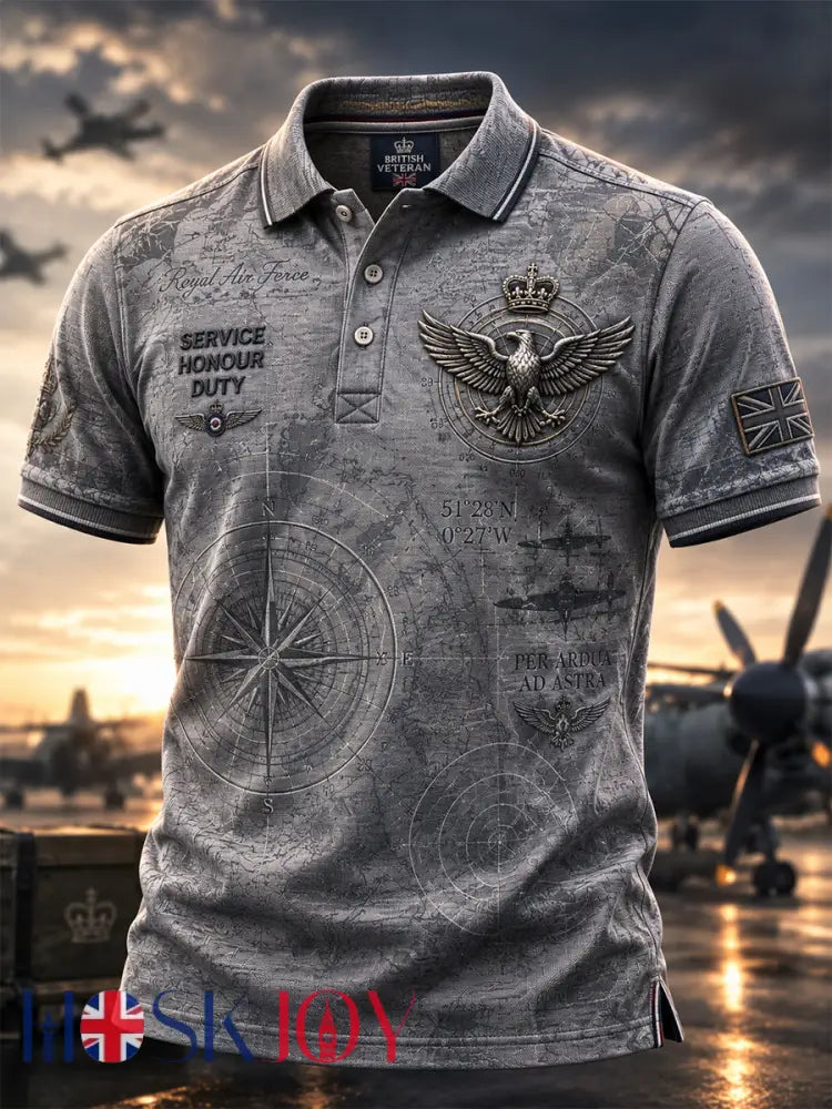 Men’s British Veteran Commemorative Print Short-Sleeve Polo Shirt - Gray / S