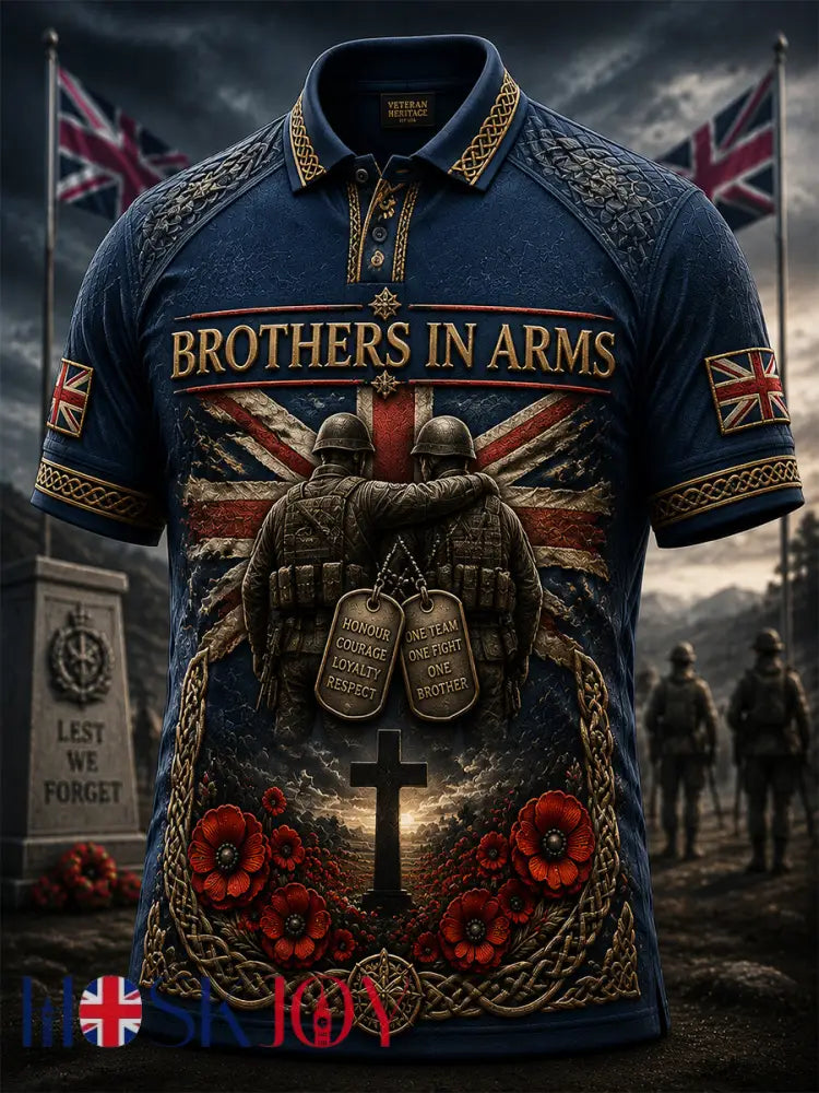 Men’s British veteran print polo shirt - Navy Blue / S