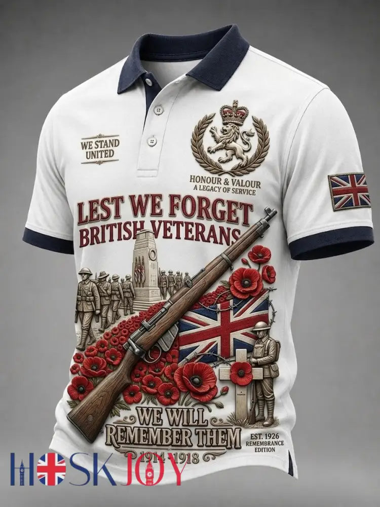 Men’s British veteran print polo shirt - White / S