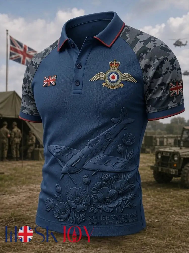 Men’s British Veteran Print polo t-shirt - Blue / S