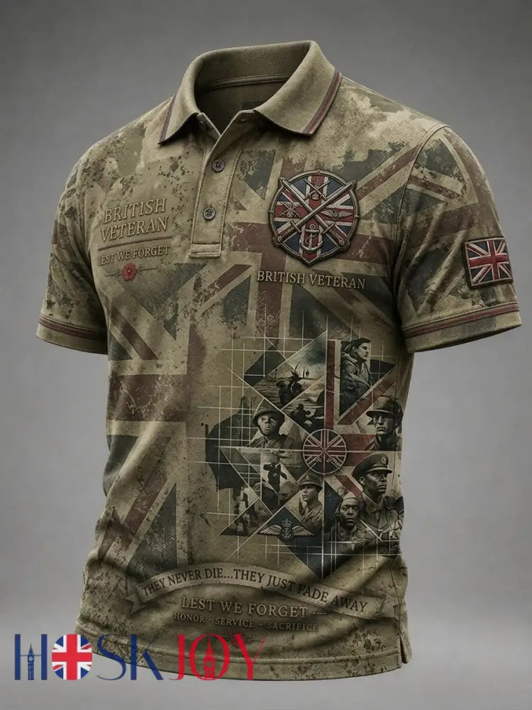 Men’s British veteran print polo t-shirt - Green / S