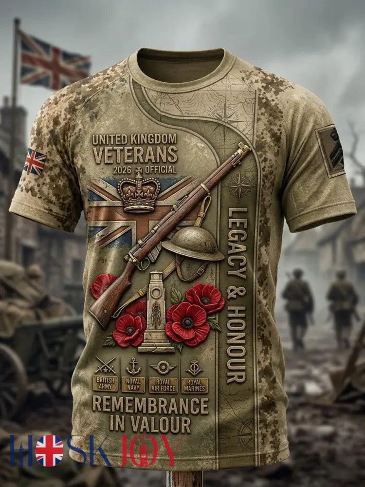 Men’s British veteran print short sleeve t-shirt - Green / S
