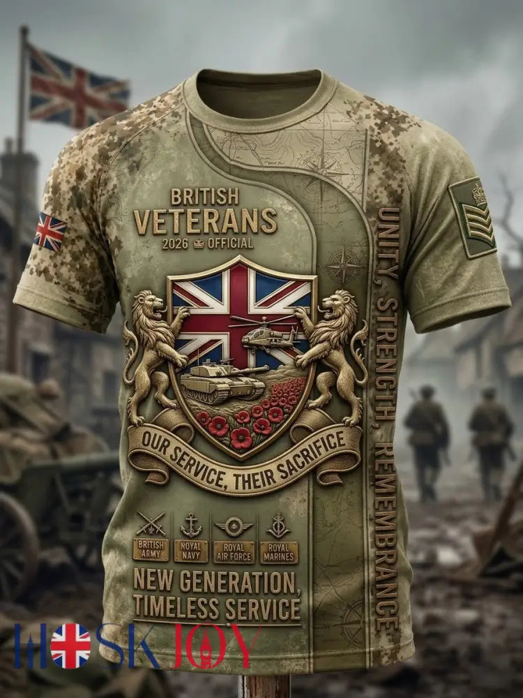 Men’s British veteran print short sleeve t-shirt - Green / S