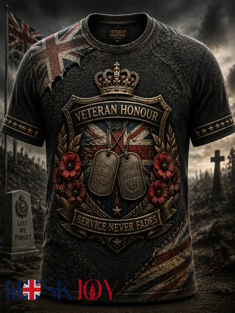 Men’s British Veteran Print short sleeves t-shirt - Black / S