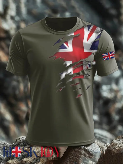Men’s Britsh Imitation Cotton Short-Sleeved Printed T-shirt - Army Green / S
