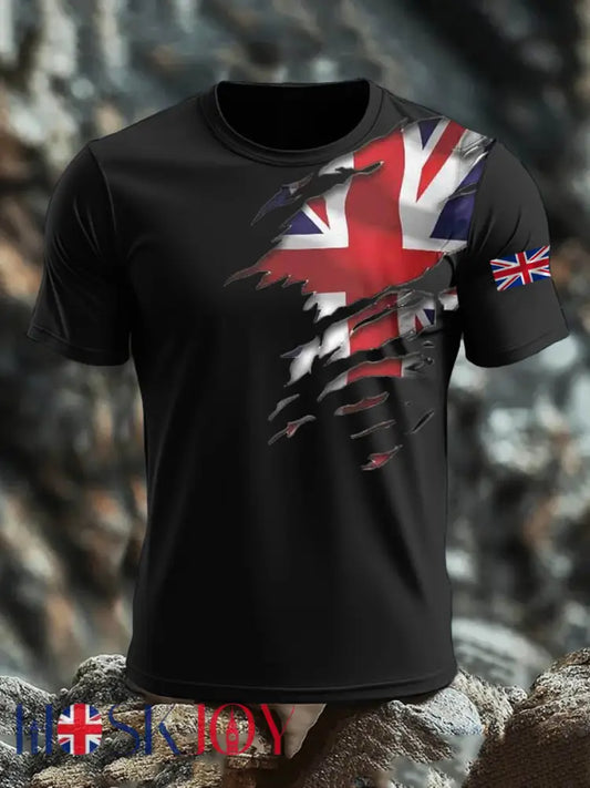 Men’s Britsh Imitation Cotton Short-Sleeved Printed T-shirt - Black / S