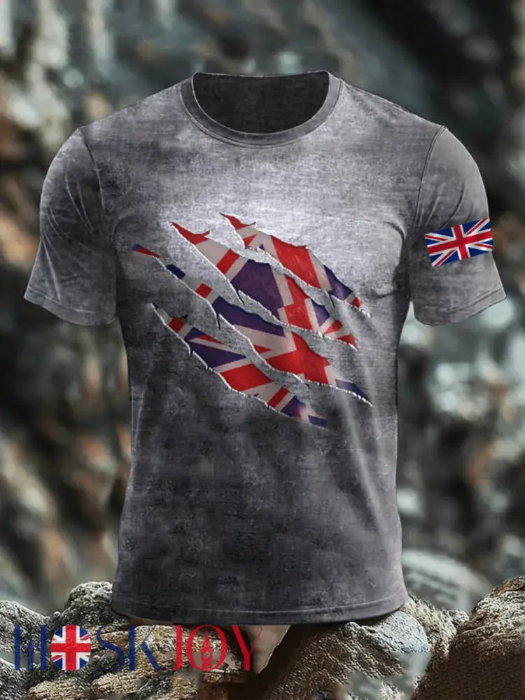 Men’s Britsh Imitation Cotton Short-Sleeved Printed T-shirt - Gray / S