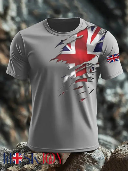 Men’s Britsh Imitation Cotton Short-Sleeved Printed T-shirt - Gray / S
