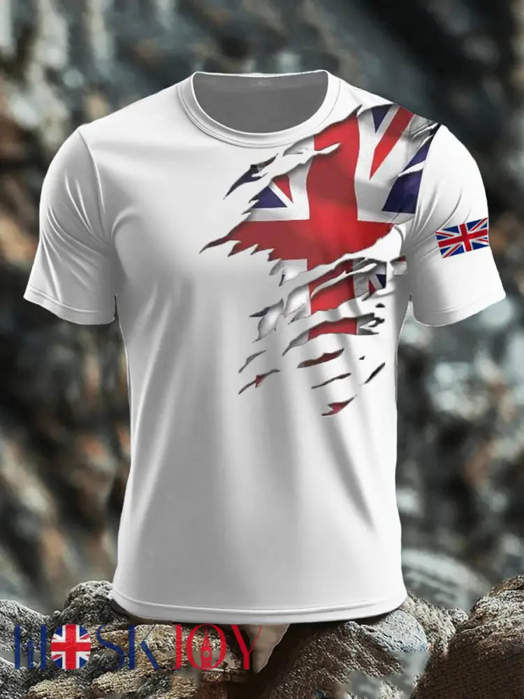 Men’s Britsh Imitation Cotton Short-Sleeved Printed T-shirt - White / S