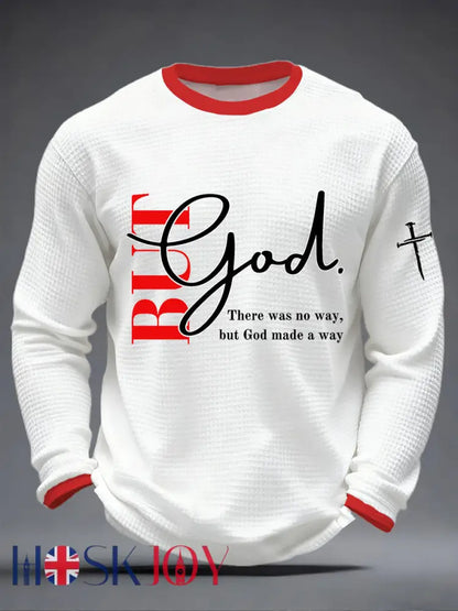 Men’s But God Waffle Print Casual T-Shirt - White / S