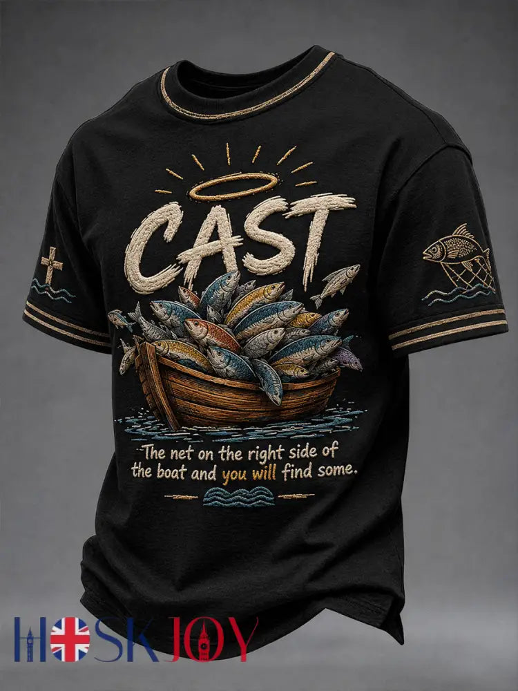 Men’s Cast The Net On The Right Side Of the Boat Short Sleeves T-shirt - Black / S