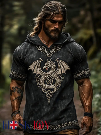 Men’s Celtic Retro Hooded Short Sleeve T-Shirt - Dark Gray / S
