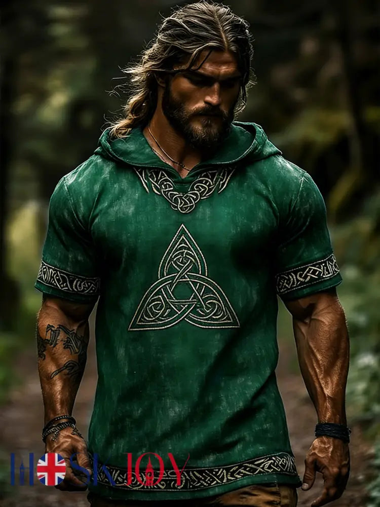 Men’s Celtic Retro Hooded Short Sleeve T-Shirt - Green / S