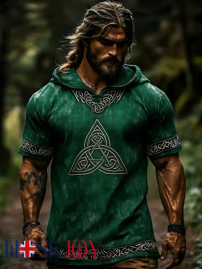Men’s Celtic Retro Hooded Short Sleeve T-Shirt - Green / S
