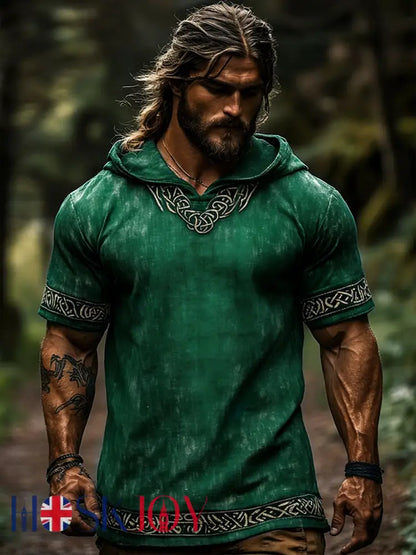 Men’s Celtic Retro Hooded Short Sleeve T-Shirt - Green / S