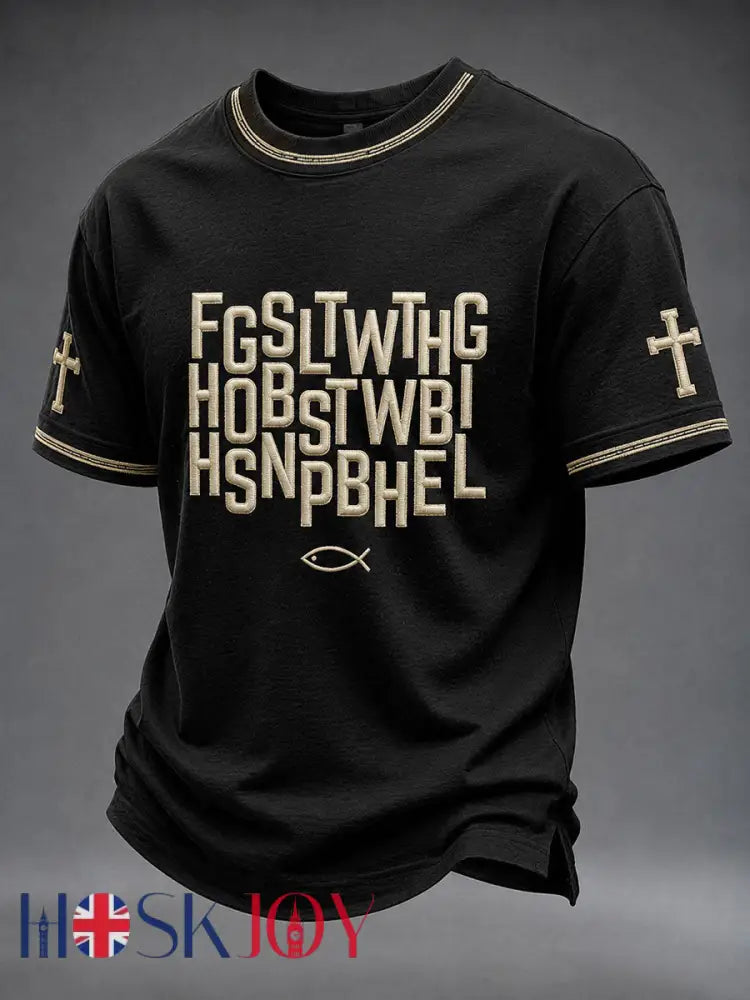Men’s Christian Bible Verse For God So Loved The World Short Sleeve T-shirt - Black / S