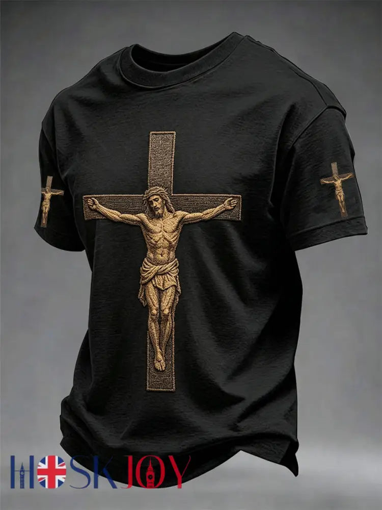 Men’s Christian Cross Print Tee - Black / S
