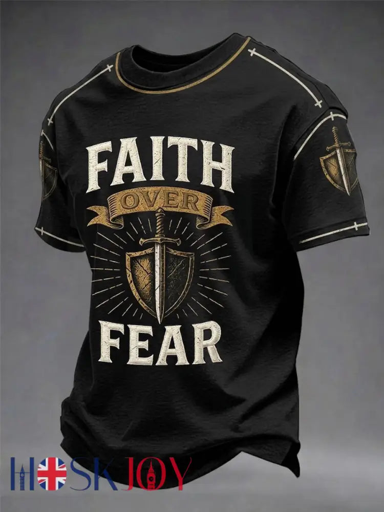 Men’s Christian Faith Over Fear Cross Short Sleeve T-shirt - Black / S