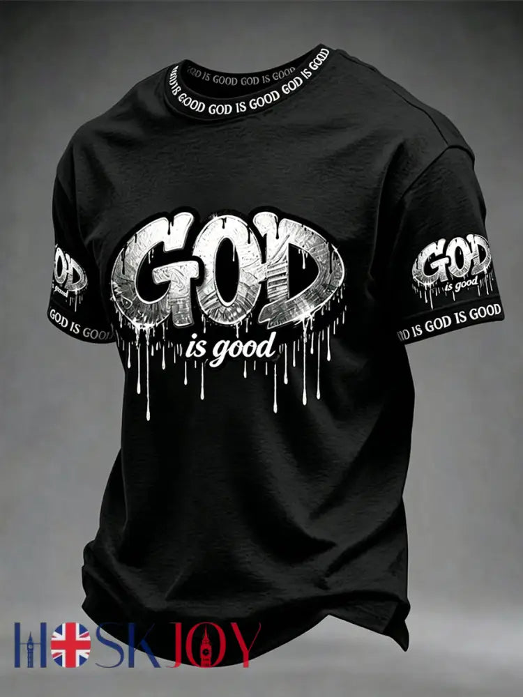 Men’s Christian God Is Good Cross Short Sleeve T-shirt - Black / S