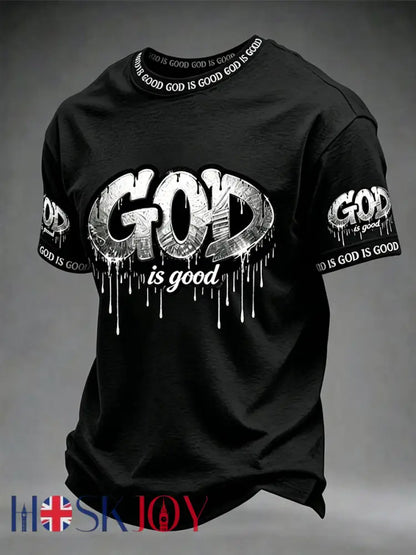 Men’s Christian God Is Good Cross Short Sleeve T-shirt - Black / S