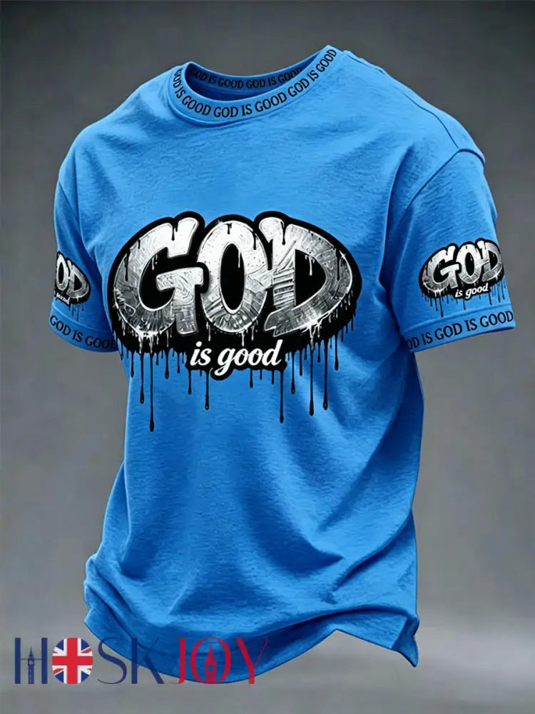 Men’s Christian God Is Good Cross Short Sleeve T-shirt - Blue / S