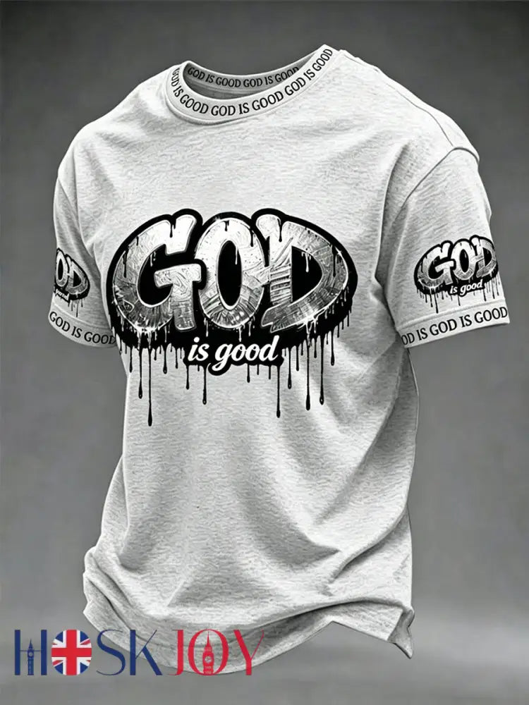 Men’s Christian God Is Good Cross Short Sleeve T-shirt - Light Gray / S