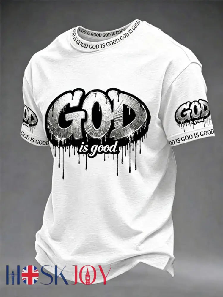 Men’s Christian God Is Good Cross Short Sleeve T-shirt - White / S
