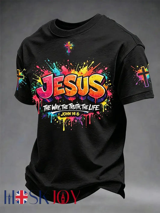 Men’s Christian Jesus Cross Short Sleeve T-shirt - Black / S