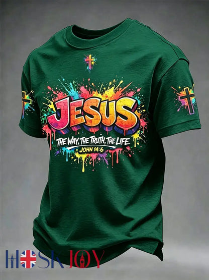 Men’s Christian Jesus Cross Short Sleeve T-shirt - Dark Green / S