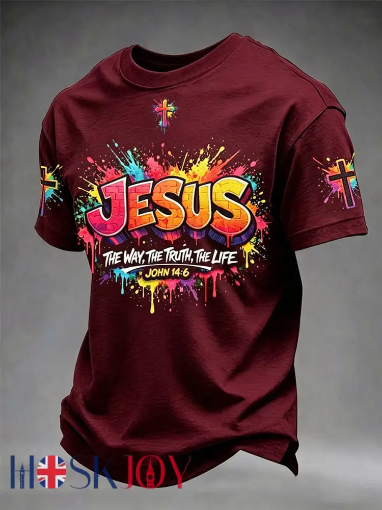 Men’s Christian Jesus Cross Short Sleeve T-shirt - Deep Red / S