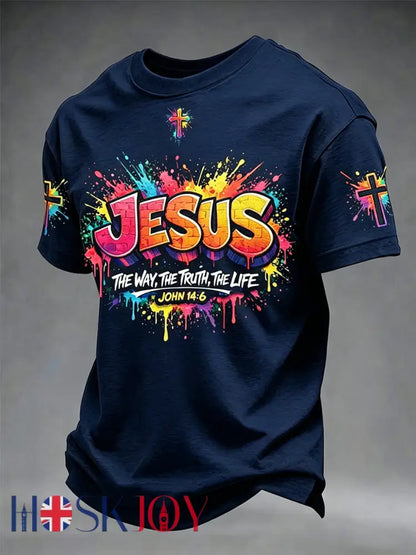 Men’s Christian Jesus Cross Short Sleeve T-shirt - Navy Blue / S